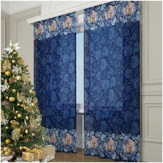 Фототюль Сирень "Зимние цветы; Тройка и дед Мороз", 145*260 2 шт.