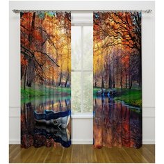 Фотошторы Сирень "Лодка на пруду", 145*260 см, 2 шт.