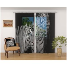 Фототюль Сирень "Два тигра", 145*260 2 шт.