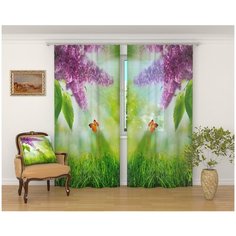 Фототюль Сирень "Сирень и бабочка", 145*260 2 шт.