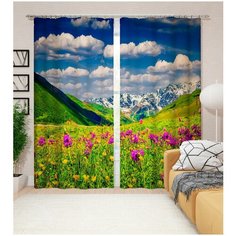 Фотошторы Сирень "Альпы и цветы", 145*260 см, 2 шт.