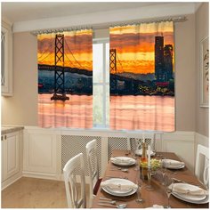 Фотошторы Сирень "Мост на фоне яркого заката", 145*160 см, 2 шт.