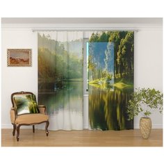 Фототюль Сирень "Тихое озеро у дома", 145*260 2 шт.