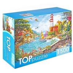 Пазлы 1500 TOPpuzzle "Маяк в приморском городе" Рыжий кот