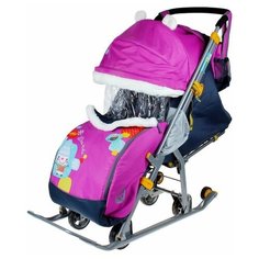 Nika Kids Санки коляска «Ника детям 7-2. Коллаж - снеговик/орхидея» с выдвижными колёсами