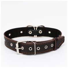 Ошейник кожаный Пижон усиленный капроном, с полукольцом, 62*3,5 см, ОШ 33-60 см, коричневый