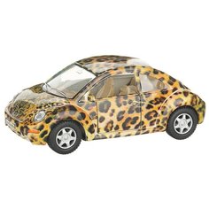 Детская инерционная металлическая машинка с открывающимися дверями, модель Volkswagen Beetle New, коричневый,черный,белый Serinity Toys