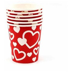 Стакан бумажный Красный с сердцами, 6 шт Сфера