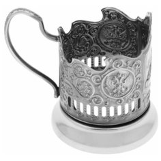 Кольчугинский мельхиор Подстаканник «Спасская башня», стакан d=6,1 см, никелированный, с чернением