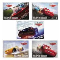 Альбом для рисования А4, 32 листа, спираль, обложка картон, HATBER, 205х300 мм, "Тачки-DISNEY" (5 видов), 32А4Всп