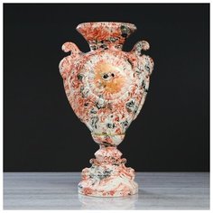 Керамика ручной работы Ваза напольная "Любава", цвет коралловый, золотистая деколь, 59 см, керамика