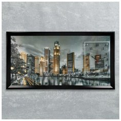 Сюжет Часы-картина настенные, серия: Город, "Ночной Сингапур", 50х100 см, микс