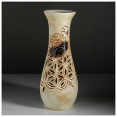 Керамика ручной работы Ваза напольная "Осень", цветы, резная, цвет бежевый, 58 см, микс, керамика