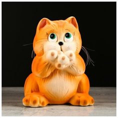 Керамика ручной работы Копилка "Кот Гарфи", флок, оранжевая, 25 см