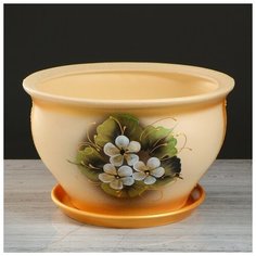 Керамика ручной работы Цветочный горшок "Тюльпан" цветы, бежевый, микс 10 л