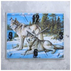 Сюжет Часы настенные, серия: Животный мир, "Волки в Зимнем Лесу", 40х50 см, микс