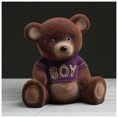 Керамика ручной работы Копилка "Мишка: boy", флок, коричневый цвет, 25 см, микс