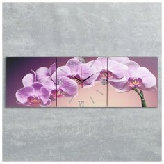 Сюжет Часы настенные, серия: Цветы, модульные "Фиолетовые орхидеи", 35х110 см, микс