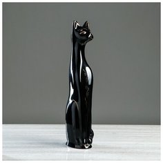 Керамика ручной работы Копилка "Кот", глазурь, чёрная, 48 см