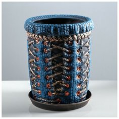 Керамика ручной работы Цветочный горшок "Корсет" синий, 16 л