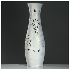 Керамика ручной работы Ваза напольная "Лора" резка, акрил, белая, 70 см, керамика