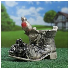 Керамика ручной работы Кашпо фигурное "Гнездо в башмаке", цвет серый, 1.2 л