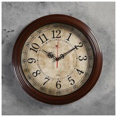 Рубин Часы настенные круглые "Классика ретро", 35 см, обод коричневый