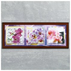 Сюжет Часы-картина настенные, серия: Цветы, "Фиолетовые орхидеи", 35х100 см, микс