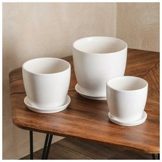 Керамика ручной работы Цветочный горшок "Осень" набор из 3-х предметов, белый 3л/2л/1л