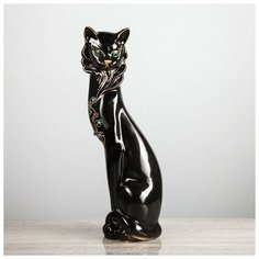 Керамика ручной работы Копилка "Кошка Сиамская", глазурь, чёрная, 43 см