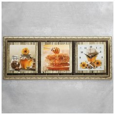 Сюжет Часы-картина настенные, серия: Кухня, "Мед и кофе", микс 35х100 см