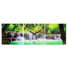 Сюжет Часы-картина настенные, серия: Природа, "Водопад в джунглях", 35х105 см, микс