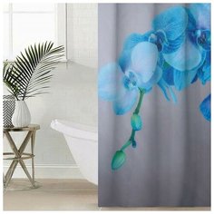 Сирень Штора для ванной комнаты «Голубая орхидея», 145×180 см, оксфорд
