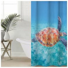 Сирень Штора для ванной комнаты «В морских глубинах», 145×180 см, оксфорд