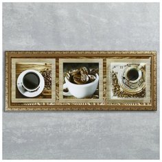 Сюжет Часы-картина настенные, серия: Кухня, "Кофейные зерна", 35х100 см, микс