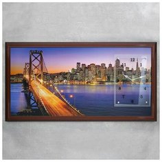 Сюжет Часы-картина настенные, серия: Город, "Огни большого город и архитектураа", 50х100 см, микс