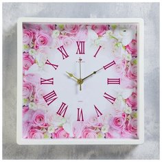 Рубин Часы настенные квадратные "Розы", 30х30 см, обод белый