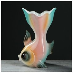 Керамика ручной работы Ваза настольная "Золотая рыбка", разноцветная, 35 см, керамика