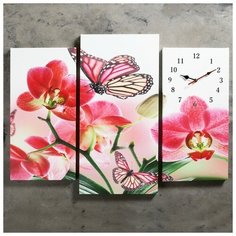 Сюжет Часы настенные модульные «Бабочки на цветах», 60 × 80 см