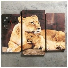 Сюжет Часы настенные модульные «Львы», 60 × 80 см