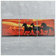 Сюжет Часы настенные модульные «Лошади на закате», 35 × 110 см