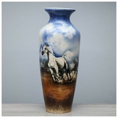 Керамика ручной работы Ваза напольная "Виктория", белый конь, небо, 69 см, керамика