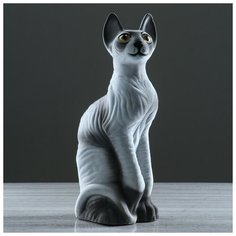 Керамика ручной работы Копилка "Кот Сфинкс", покрытие флок, серая, 41 см