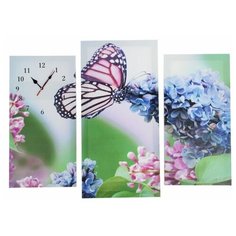 Сюжет Часы настенные модульные «Бабочка на цветках», 60 × 80 см