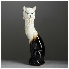 Керамика ручной работы Копилка "Кошка Сиамская", глазурь, чёрно-белая, 43 см