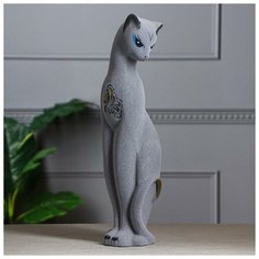 Керамика ручной работы Копилка "Кошка Багира", покрытие флок, серая, 46 см, микс