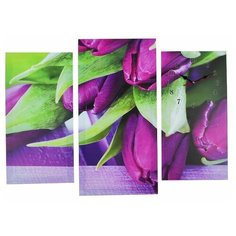 Сюжет Часы настенные модульные «Фиолетовые тюльпаны», 60 × 80 см