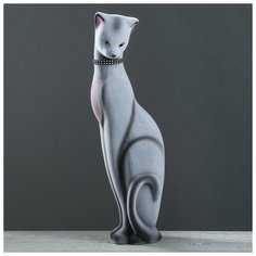Керамика ручной работы Копилка "Кошка Багира", покрытие флок, серая, 50 см