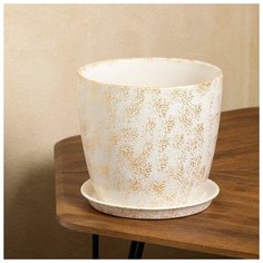 Керамика ручной работы Цветочный горшок "Осень", под мрамор, белый, 5 л