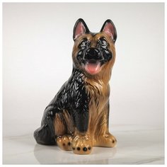 Керамика ручной работы Копилка "Овчарка", коричневый, чёрный цвет, 30 см